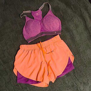 BundleAnna Kaci 2 n 1 W/pockets Workout Orange Sherbet & Purple SZ M VGUC Shorts